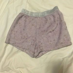 Pink sleeping shorts with tinsel waist band